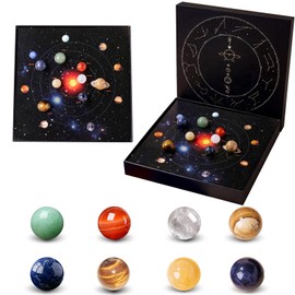 Runyangshi Natural Crystal Solar System Planets Set, 8 Pcs Gemstone Planets Kit with Display Box & Guide, Educational & Decorative Gift for Space Enthusiasts