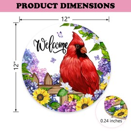 Bolisom Welcome Spring Summer Cardinal Front Door Sign, Red Bird Hydrangea Sunflower Wood Door Hanger Outdoor Outside Porch Decor, Daisy Flower Seasonal Wooden Wreath Indoor Wall Hanging Decoration