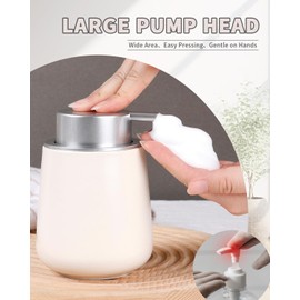 Bosilunlife Ceramic Foaming Soap Dispenser - Beige & Grey 12 oz Foam Hand Wash Dispenser Bathroom Countertop Kitchen Dish Soap Pump Dispenser Foam Soap Dispenser for Bathroom