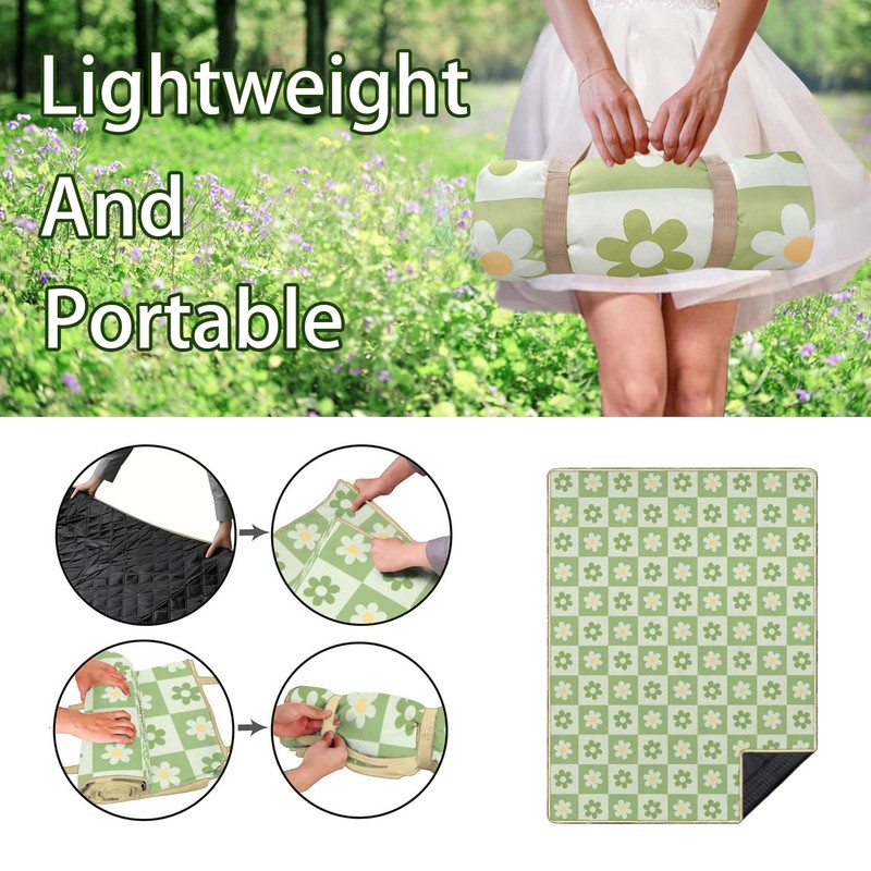Checkered Blankets Waterproof Foldable,60''x80'' Portable Dual Layers Outdoor Travel Camping