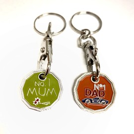 UK Phoenix Shopping Trolley Token Key Ring 12 Sided £1 Pound Coin Shape Shop Key Chain Token Locker Gym Shopping Basket Asda Aldi Lidl Tesco (No 1 Mum & No 1 Dad))