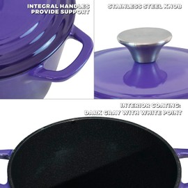 Flavehc Dutch Oven Pot with Lid 2.8 qt Cast Iron Dutch Oven for Bread Baking Purple Enameled Cast Iron Rice Pot with Handels