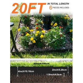 Vinci Landscape Edging Border, 40" L x 6" H 3Pack 20FT Total Black Galvanized Steel Garden Edging with Spikes, Sturdy Elegant Metal Lawn Broder for Flower Beds, Pathways, Paver Edges and Yard