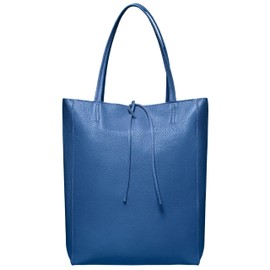 TAKEASY Italian Genuine Leather Tote Bag for Women with Zipper | Large Soft Shopper for Work & Travel | Tall Handbag Purse Bucket (Blue)
