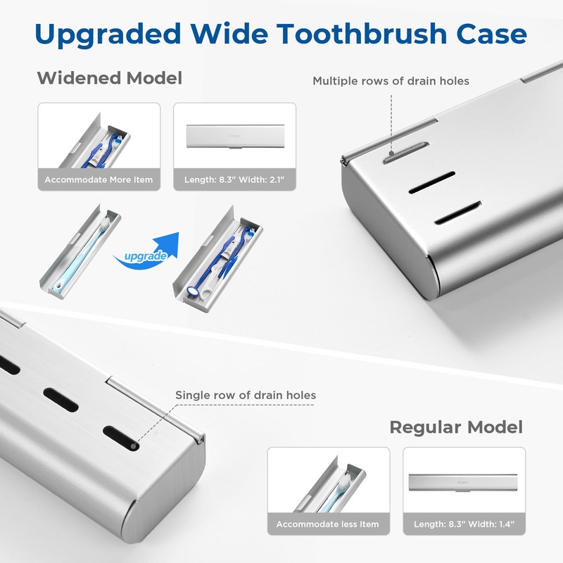 Oralphi Wider Aluminum Toothbrush Travel Case, Portable Travel Toothbrush Holder,