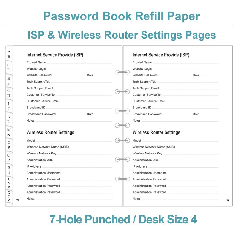 Password Book Refills - A-Z Password Notebook Refill Paper with