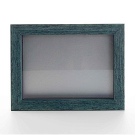 Rustic Blue 8x12 Wood Shadow Box Picture Frame with Silver Acid-Free Backing UV Acrylic & Hanging Hardware - with 3/4" Usable Depth - Great Baby Shadow Box Shadowbox