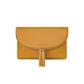 Solene Women's Envelop Clutch Crossbody Bag With Tassels Accent (WU075-Mustard)