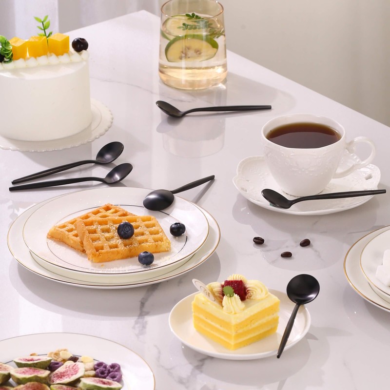 Black Coffee Spoons Set,Stainless Steel Teaspoons of 6,Espresso Spoons 5.11