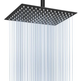 Voolan Rain Shower Head - High Flow Large Rainfall Shower Heads Made of Stainless Steel - Waterfall Bathroom Square Showerhead - Ceiling or Wall Mount (12 * 8 Inch Rectangle, Matte Black)