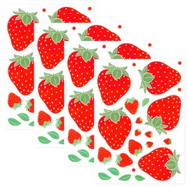 4 Sheets / 92pcs Strawberry Wall Decals, Strawberry Decor Peel and Stick Stickers Removable Cute Fruit Wall Stickers for Girls Bedroom Dorm Dining Room Kitchen Bathroom Waterproof Decor