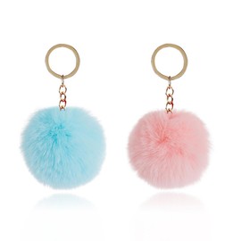 XBFOCNH Pack of 2 Pompoms Key Chain, Fluffy Pompoms Bag Pendant, Plush Bag Pendant, Key Ring Pompoms, Accessory Plush Ball Key Ring for Handbag Keys Car, multicoloured