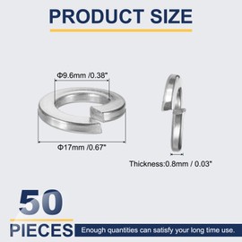 sourcing map 3/8 Spring Lock Washer, 304 Stainless Steel Split Lock Washers for Screws Bolts Cars Construction Machinery Silver Pack of 50