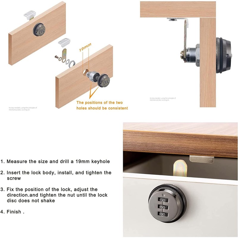 2pcs Combination Cam Lock, Black 3 Digit Password Coded Lock
