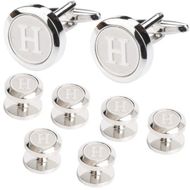 Dannyshi Mens Cufflinks and Studs Tuxedo Shirts Business Wedding Initials Alphabet A-Z Gift Set (H)