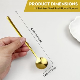 12 Pcs Gold Coffee Spoons Set – 6.7" Stainless Steel Long Handle Teaspoons for Stirring, Espresso, Iced Tea, Cocktail – Elegant Small Gold Spoons for Coffee Bar, Daily Use & Parties