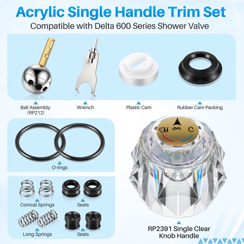 Avenuebool Acrylic Single Handle Trim Set, Complete Faucet Repair Kit