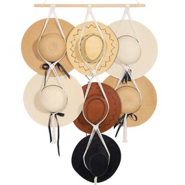 ZYP 7 Hats Style Macrame Hat Hangers Hat Rack for Wall,Women Decor Hat Holder,Bobo Hanging Hat Organizer Storage,Hat Display for Wide Brim Hats Cowboy Hat Bowler Fedora Hats Beach Sun Hat