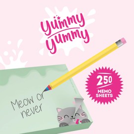 Legami - Yummy Yummy Memo Pad, Notepad with 250 Removable Sheets, FSC Certified Paper, Size 7 x 10 x 7 cm, Memo Pad with Green Leaves, Kitty