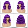 Short Wavy Purple Bob Wig with Bangs Synthetic Wigs for