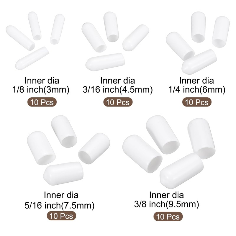sourcing map 50pcs Round End Protective Caps Rubber Cover 1/8"
