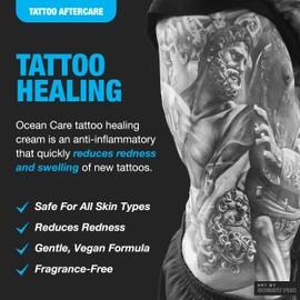H2Ocean Ocean Care Tattoo Aftercare Lotion – Fragrance & Dye Free Tattoo Moisturizing Cream – Water-Based Vegan Skin Care for New & Old Tattoos – Heals, Revitalizes & Hydrates Tattooed Skin, 2.5oz