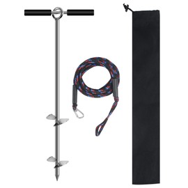 WTMORE Sand Anchor, 24" Length Auger to The Beach and Sandbar,Stainless Steel Beach Anchor with Removable Handle, Bungee Line & Carry Bag, Boat Sand Anchor Pole for Jet Ski PWC Pontoon Kayak