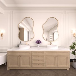 WEER Irregular Wall Mirror, 24x36 inch Gold Asymmetrical Mirror Wall Mounted Mirrors Decorative, Abstract Wavy Aluminum Alloy Frame Mirror for Bathroom, Bedroom, Living Room, Entryway