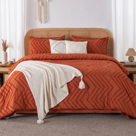 Litanika Oversized King Size Comforter Set with Sheets Burnt Orange - 7 Pieces Bed in a Bag Oversized King Boho Tufted Complete Beddding Sets with Comforter, Sheets, Pillowcases & Shams