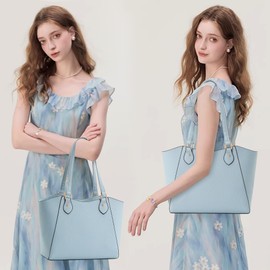 CHICAROUSAL Tote Bag for Women Large Handbags and Purses for Women PU Leather Womens Shoulder Bags (alz Light Blue YB)