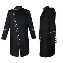 Men's Cassock Choir Short Cassock Minister Robe Clergy Pulpit Liturgical Church Top Coat (Black, XXL)