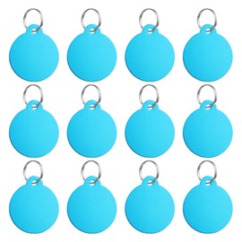 PATIKIL Aluminum Stamping Blanks 1.4 x 1.3 Inch, 12Pcs Round Metal Engraving Blank Discs Sublimation ID Name Tags Dog Tag with Key Rings for DIY Craft Engraving, Light Blue