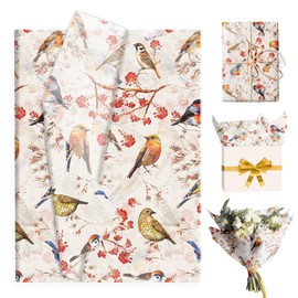 JOINFANXIN 100 Sheets Watercolor Flower and Bird Wrapping Paper, Flower Candy Gift Wrap Tissue Paper for Birthday Wedding or Party Decoration