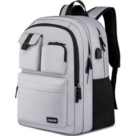 ZUBOND Backpack for Men & Women, Backpacks for School Teen Boys & Girl, Student Bookbag 15.6 inch Laptop Compartment with USB Charging Port for High Middle School, Grey Travel Casual Bag
