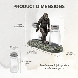 Bigfoot Salt and Pepper Shaker Set with Holder - Mythical Sasquatch Kitchen Décor -Unique Rustic Décor with Glass Shakers -Functional and Stylish Tabletop Seasoning Holder-Gift for Bigfoot Enthusiasts