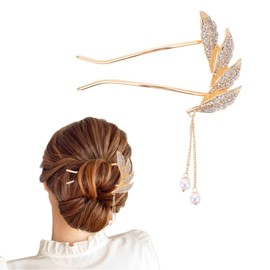 Frcolor Hair Claw Hair Ornament, U-shaped Kinkzin, Comb, Pearl, Kimono Accessory, Yukata, Kimono Accessory, Dumpling, Hair Clip, Hair Arrangement, Women's (Golden)