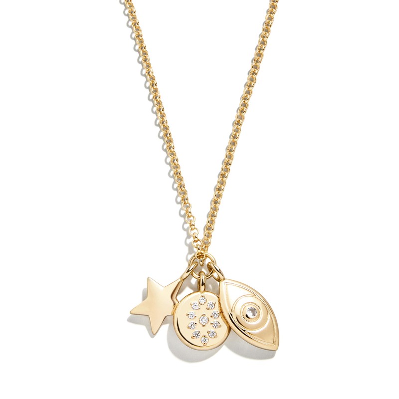 BaubleBar Evil Eye Charm Necklace - Clear/Gold