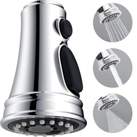 Hibbent 3 Modes Shower Head Kitchen Tap Replacement Pull-Out Shower Head Kitchen Tap Compatible with Moen, Delta, Kohler Taps, Dish Rinser Replacement Head with 9 Adapters, G1/2, Chrome