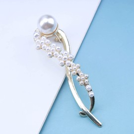 Yheakne Vintage Pearl Banana Clip Gold Banana Comb Metal Hair Clip Pin Alloy Clincher Clip French Ponytail Holder Accessories for Women and Girls (Multi-Pearl)