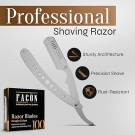100 Blades + Facón Classic Professional Straight Edge Barber Razor - Salon Quality Cut Throat Shavette