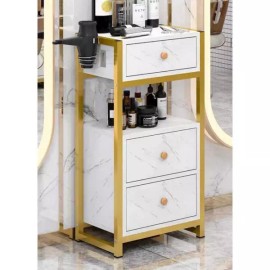 미용실 헤어샵 이발소 미장원 서랍 캐비닛 사물함 미용 [3단 서랍 흰색+금색] Beauty Salon Hair Shop Barbershop Salon Drawer Cabinet Locker Beauty [3-Drawer White + Gold]