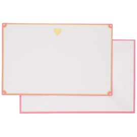 Graphique Gold Heart Flat Notes – Note Card Stationery with Adorable Soft Pink Border and Printed Gold Heart, 50 Note Cards and Matching Envelopes for Thank You Notes and Invitations, 5.625" x 3.5"