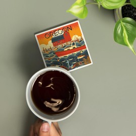 Oregon, Nautical Geometric (Absorbent Ceramic Coaster, Single, Cork Back, Kitchen Table Decor)