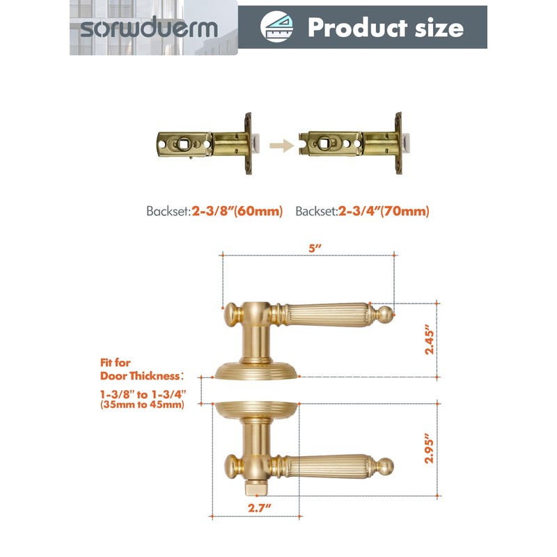 SORWDUERM 2 Pack Antique Door Lever with Lock and Key