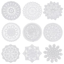 Lace Placemats, Pack of 9 Vintage White Decorative Placemats, Washable Retro French Lace Doilies for Tables, Kitchen, Dining Room, Party, Wedding, Birthday, Dresser, Vase