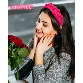yfstyle Valentines Hot Pink Heart Headband Valentines Hair Accessories for Women Elastic Love Knotted Heart Headband Party Jewelry