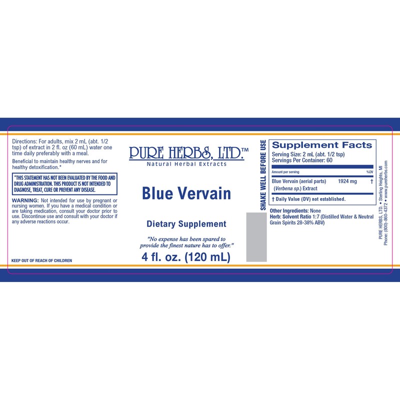 Pure Herbs: Blue Vervain - 4 oz.