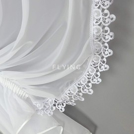 FKL DESIGN Home Deco Schöne Fertiggardine Fenstergardine Gardine aus Voile mit Faltenband Kräuselband Store Kurz Modern Fenster Weiß Gipüre LB-11 (150 x 400 cm)