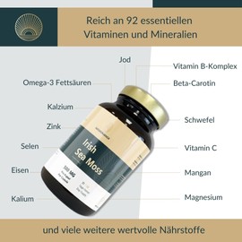 NATURORGANICA Irish Sea Moss Kapseln - 500mg Hochdosiertes 10:1 Seemoos Extrakt, Unterstützung für Stoffwechsel, Gut für die Verdauung, Vegan, 60 Irisches Seemoos Kapslen