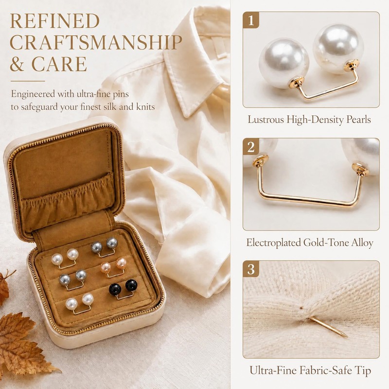 VLUNT 12 Pcs Pearl Safety Pins for Clothes Decorative Small